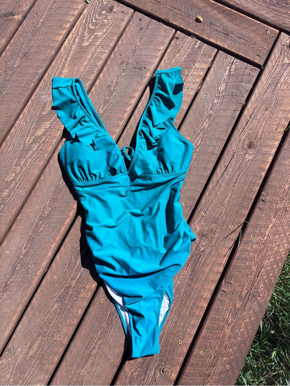 Cupshe Teal Ruffle-Strap One-Piece Swimsuit